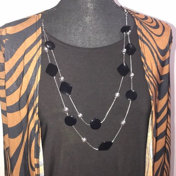 Nwt Black and Brown Blouse with Necklace - Picture 2 of 3